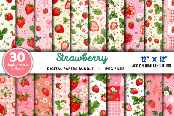 Download Strawberry Digital Paper Pattern Bundle - Pattern bundle Collection