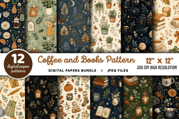 Download Coffee and Books Pattern Bundle - Pattern bundle Collection