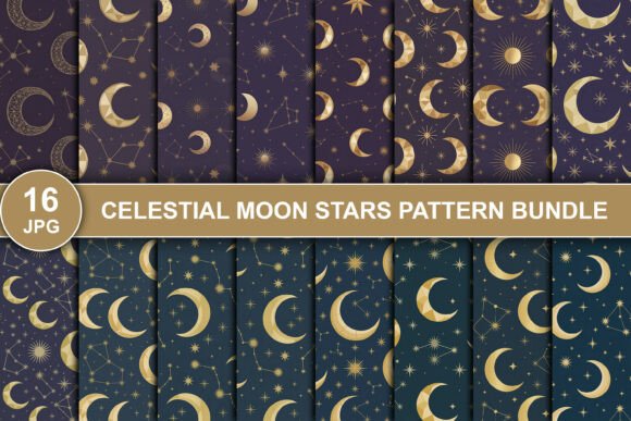 Download Celestial Moon Stars Pattern Bundle - Pattern bundle Collection